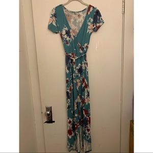 SO brand blue floral maxi wrap dress